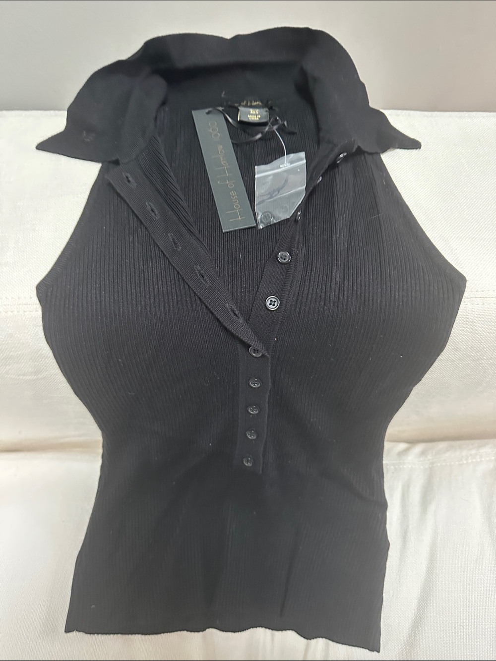 House of Harlow 1960 Black Ribbed Button-Front Top